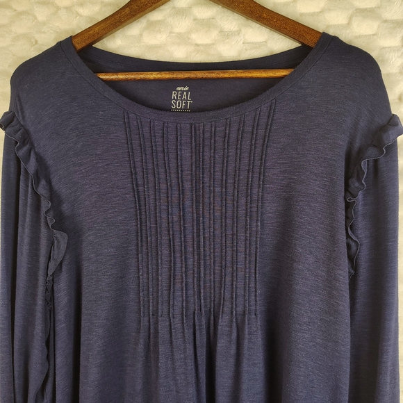 Aerie Navy Real Soft Pleated Shirt with Ruffle Accents Women's Size XXL - Picture 10 of 11